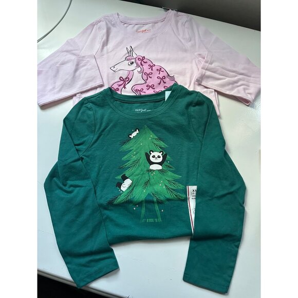 Cat & Jack Little Girls long sleeve graphic tee’s set of 2 size XL (14) NWT - Picture 2 of 5